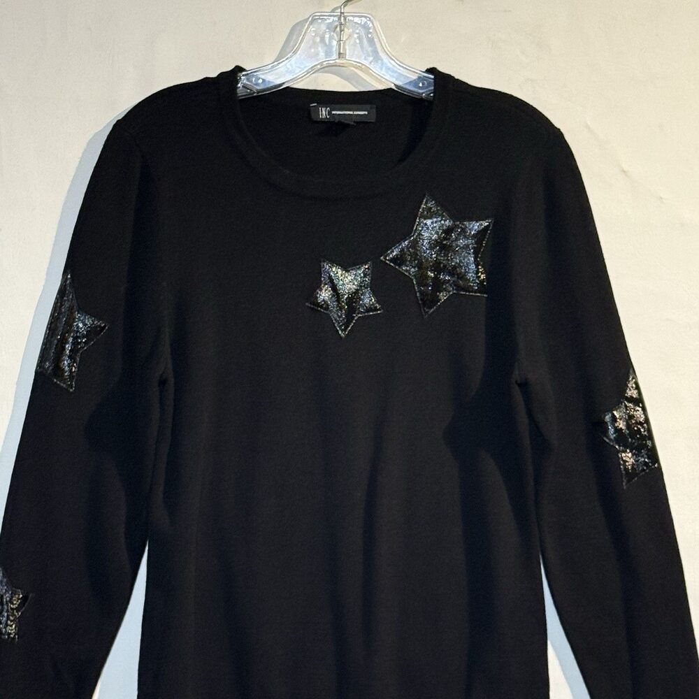 INC International Concepts Black Star Appliqué Sweater Women’s Size L